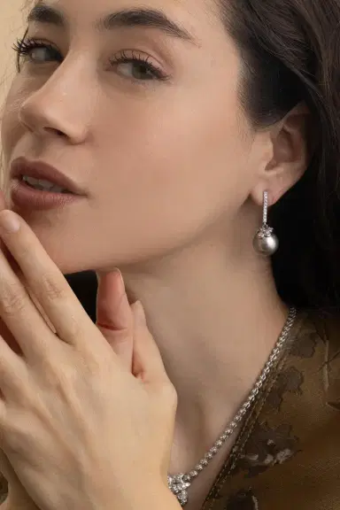 ANDREOLI Tahitian Pearl Diamond Drop Earrings | Thumbnail 4 ANDREOLI Tahitian Pearl Diamond Drop Earrings | Thumbnail 4