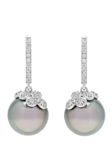 ANDREOLI Tahitian Pearl Diamond Drop Earrings | Thumbnail 1 ANDREOLI Tahitian Pearl Diamond Drop Earrings | Thumbnail 1