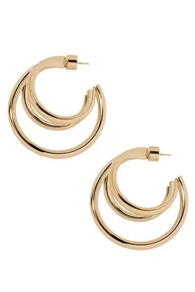 Jennifer Fisher Triple Lilly Baby Hoop Earrings - Yellow Gold - 1.5in | Thumbnail 1 Jennifer Fisher Triple Lilly Baby Hoop Earrings - Yellow Gold - 1.5in | Thumbnail 1