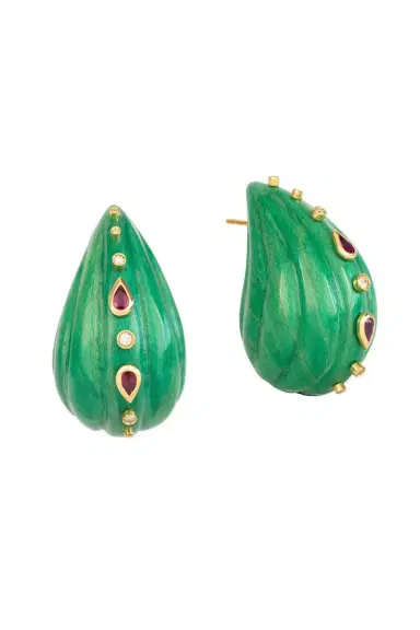 Silvia Furmanovich Turquoise Lacquered Marquetry Wavey Teardrop Earrings | Thumbnail 1 Silvia Furmanovich Turquoise Lacquered Marquetry Wavey Teardrop Earrings | Thumbnail 1