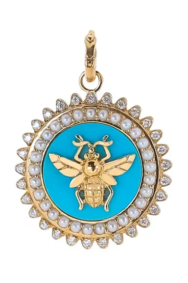 Storrow Turquoise Pearl Diamond Minnie Bee Medallion | Thumbnail 1 Storrow Turquoise Pearl Diamond Minnie Bee Medallion | Thumbnail 1