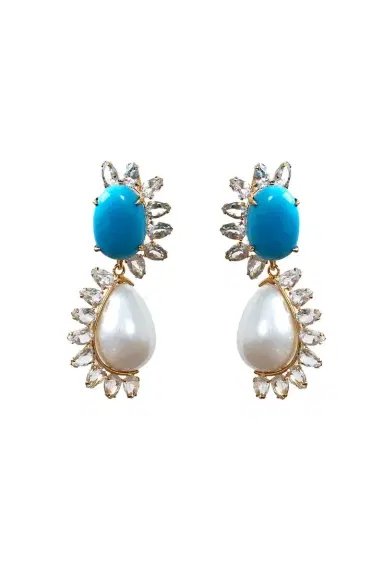 BOUNKIT JEWELRY Turquoise Pearl Drop Earrings | Thumbnail 1 BOUNKIT JEWELRY Turquoise Pearl Drop Earrings | Thumbnail 1