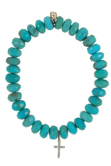 Sydney Evan Turquoise Small Cross Charm Bracelet | Thumbnail 1 Sydney Evan Turquoise Small Cross Charm Bracelet | Thumbnail 1