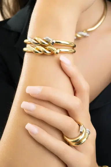 DAVID WEBB Two Tone Twist Nail Cuff Bracelet | Thumbnail 3 DAVID WEBB Two Tone Twist Nail Cuff Bracelet | Thumbnail 3