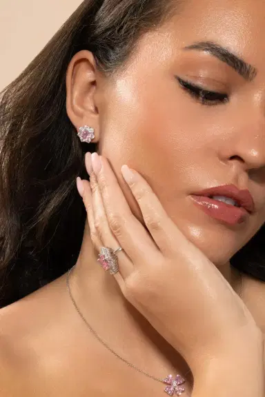 FANTASIA by DESERIO White Pink Flower Stud Earrings | Thumbnail 2 FANTASIA by DESERIO White Pink Flower Stud Earrings | Thumbnail 2