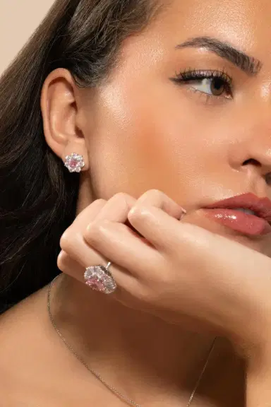 FANTASIA by DESERIO White Pink Flower Stud Earrings | Thumbnail 3 FANTASIA by DESERIO White Pink Flower Stud Earrings | Thumbnail 3