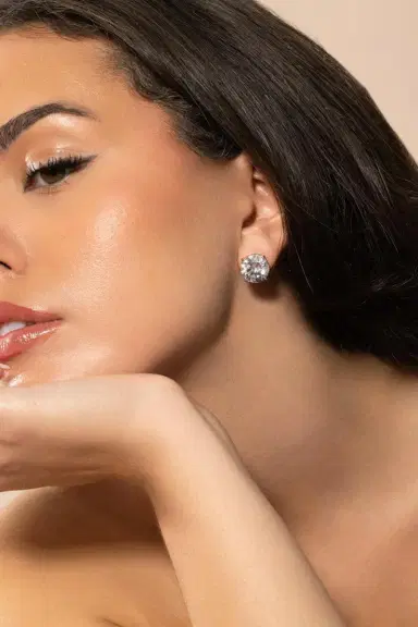 FANTASIA by DESERIO White Round Omega Stud Earrings | Thumbnail 3 FANTASIA by DESERIO White Round Omega Stud Earrings | Thumbnail 3