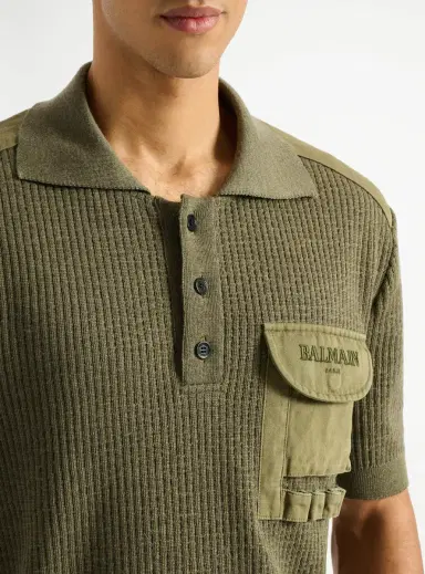 Balmain Vintage Utility ribbed knit polo | Thumbnail 4 Balmain Vintage Utility ribbed knit polo | Thumbnail 4