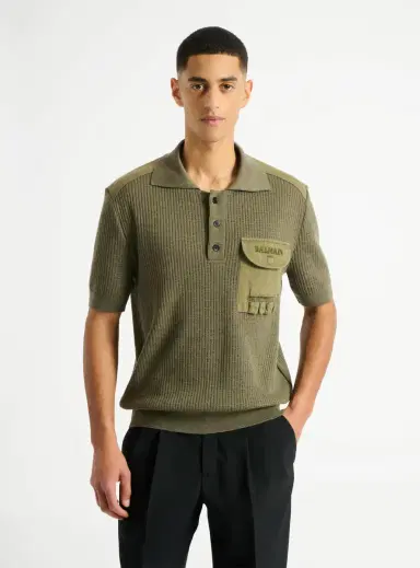 Balmain Vintage Utility ribbed knit polo | Thumbnail 5 Balmain Vintage Utility ribbed knit polo | Thumbnail 5