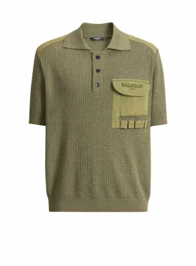 Balmain Vintage Utility ribbed knit polo | Thumbnail 1 Balmain Vintage Utility ribbed knit polo | Thumbnail 1