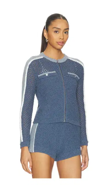 Central Park West Raya Mixed Stitch Zip Cardi | Thumbnail 2 Central Park West Raya Mixed Stitch Zip Cardi | Thumbnail 2