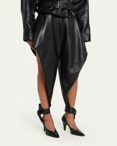 ALAÏA Leather Pointed Ruffle Ankle-Tie Pants | Thumbnail 4 ALAÏA Leather Pointed Ruffle Ankle-Tie Pants | Thumbnail 4