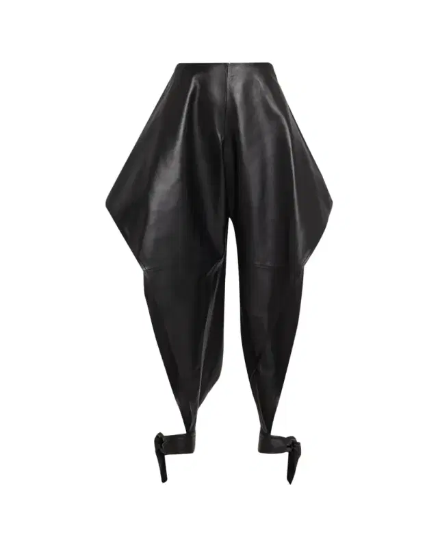 Leather Pointed Ruffle Ankle-Tie Pants Leather Pointed Ruffle Ankle-Tie Pants