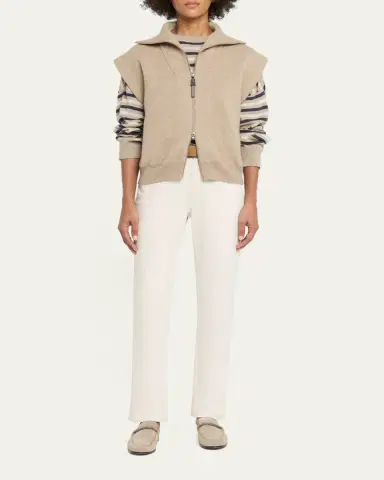 Brunello Cucinelli Shimmering Striped Wool-Cashmere Crop Sweater | Thumbnail 2 Brunello Cucinelli Shimmering Striped Wool-Cashmere Crop Sweater | Thumbnail 2