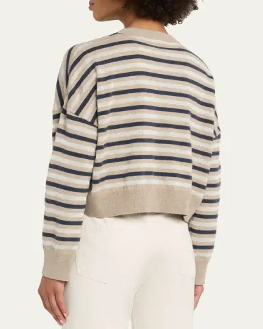 Brunello Cucinelli Shimmering Striped Wool-Cashmere Crop Sweater | Thumbnail 3 Brunello Cucinelli Shimmering Striped Wool-Cashmere Crop Sweater | Thumbnail 3