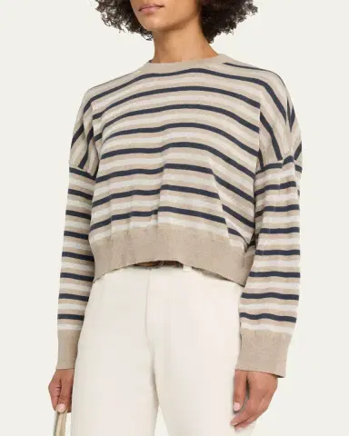 Brunello Cucinelli Shimmering Striped Wool-Cashmere Crop Sweater | Thumbnail 4 Brunello Cucinelli Shimmering Striped Wool-Cashmere Crop Sweater | Thumbnail 4