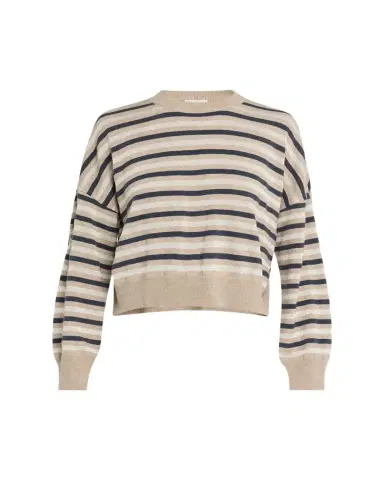 Brunello Cucinelli Shimmering Striped Wool-Cashmere Crop Sweater | Thumbnail 1 Brunello Cucinelli Shimmering Striped Wool-Cashmere Crop Sweater | Thumbnail 1
