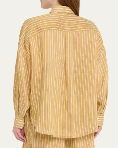 Brunello Cucinelli Striped Linen and Silk Button-Down Shirt | Thumbnail 3 Brunello Cucinelli Striped Linen and Silk Button-Down Shirt | Thumbnail 3