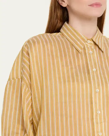 Brunello Cucinelli Striped Linen and Silk Button-Down Shirt | Thumbnail 5 Brunello Cucinelli Striped Linen and Silk Button-Down Shirt | Thumbnail 5