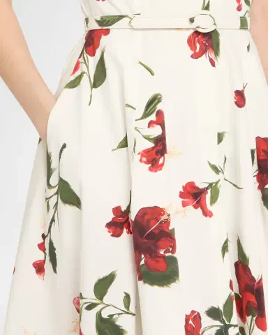 Oscar de la Renta Short-Sleeve Hibiscus Cotton Poplin Midi Shirtdress With Belt | Thumbnail 4 Oscar de la Renta Short-Sleeve Hibiscus Cotton Poplin Midi Shirtdress With Belt | Thumbnail 4