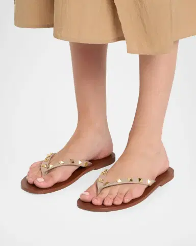 Valentino Garavani Rockstud Leather Flat Thong Sandals | Thumbnail 2 Valentino Garavani Rockstud Leather Flat Thong Sandals | Thumbnail 2