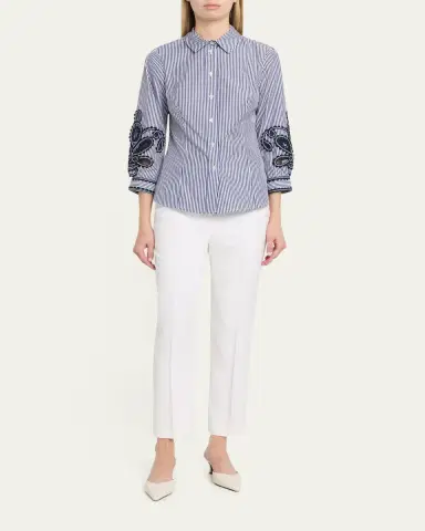 Carolina Herrera Ana Embroidered Striped Poplin Button-Down Shirt | Thumbnail 2 Carolina Herrera Ana Embroidered Striped Poplin Button-Down Shirt | Thumbnail 2