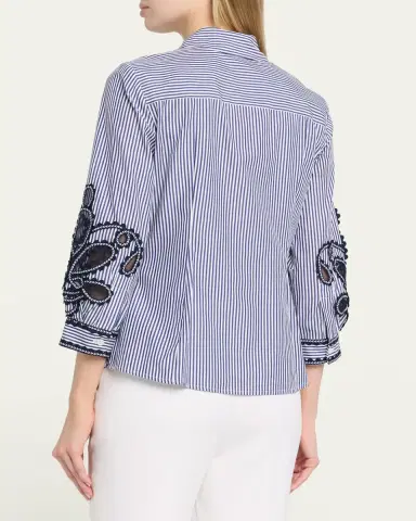 Carolina Herrera Ana Embroidered Striped Poplin Button-Down Shirt | Thumbnail 3 Carolina Herrera Ana Embroidered Striped Poplin Button-Down Shirt | Thumbnail 3
