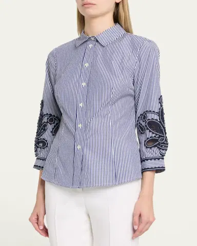 Carolina Herrera Ana Embroidered Striped Poplin Button-Down Shirt | Thumbnail 4 Carolina Herrera Ana Embroidered Striped Poplin Button-Down Shirt | Thumbnail 4