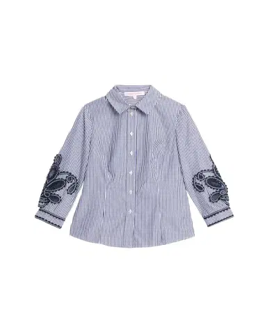 Carolina Herrera Ana Embroidered Striped Poplin Button-Down Shirt | Thumbnail 1 Carolina Herrera Ana Embroidered Striped Poplin Button-Down Shirt | Thumbnail 1