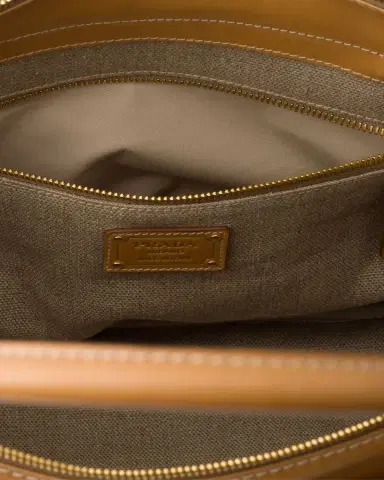 Prada Large Linen & Leather Tote Bag | Thumbnail 3 Prada Large Linen & Leather Tote Bag | Thumbnail 3