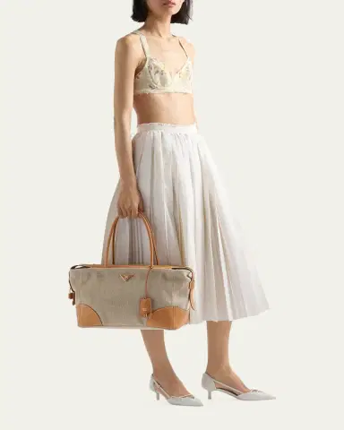 Prada Large Linen & Leather Tote Bag | Thumbnail 4 Prada Large Linen & Leather Tote Bag | Thumbnail 4