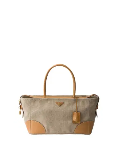Prada Large Linen & Leather Tote Bag | Thumbnail 1 Prada Large Linen & Leather Tote Bag | Thumbnail 1