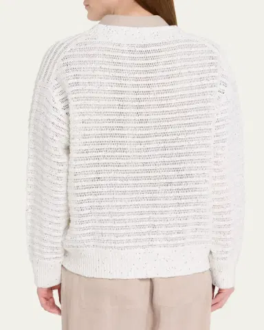 Brunello Cucinelli Linen-Blend Sequin V-Neck Sweater | Thumbnail 3 Brunello Cucinelli Linen-Blend Sequin V-Neck Sweater | Thumbnail 3