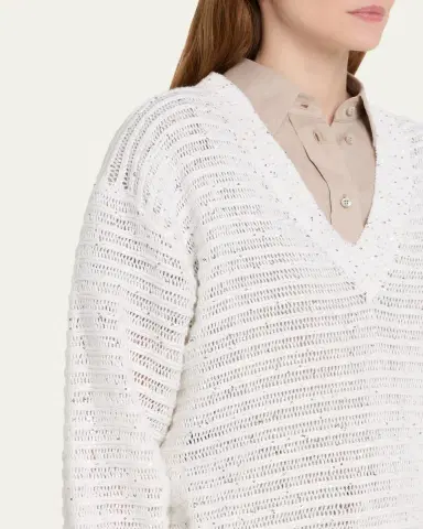 Brunello Cucinelli Linen-Blend Sequin V-Neck Sweater | Thumbnail 5 Brunello Cucinelli Linen-Blend Sequin V-Neck Sweater | Thumbnail 5