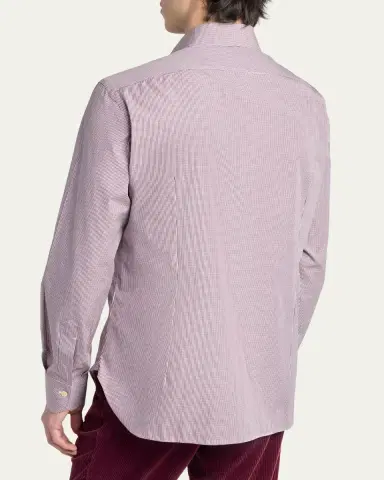Kiton Men's Micro-Gingham Cotton Sport Shirt | Thumbnail 3 Kiton Men's Micro-Gingham Cotton Sport Shirt | Thumbnail 3