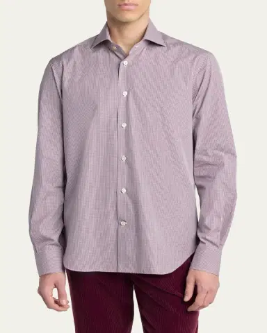 Kiton Men's Micro-Gingham Cotton Sport Shirt | Thumbnail 4 Kiton Men's Micro-Gingham Cotton Sport Shirt | Thumbnail 4