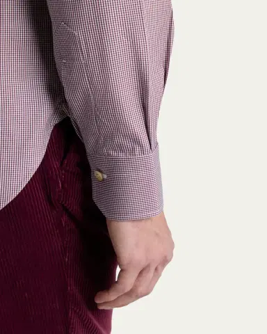 Kiton Men's Micro-Gingham Cotton Sport Shirt | Thumbnail 5 Kiton Men's Micro-Gingham Cotton Sport Shirt | Thumbnail 5