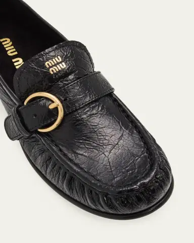 Miu Miu Crinkled Leather Buckled Moccasin Loafers | Thumbnail 5 Miu Miu Crinkled Leather Buckled Moccasin Loafers | Thumbnail 5