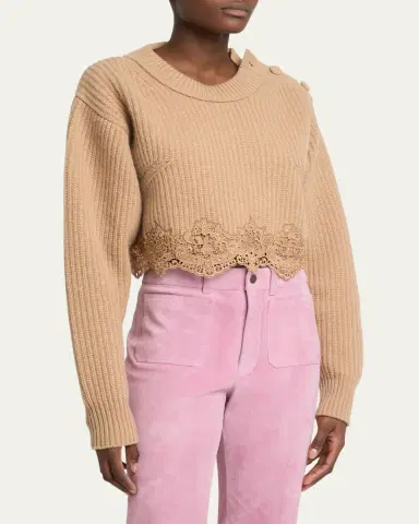 Chloé Wool-Cashmere Lace Trim Pullover | Thumbnail 4 Chloé Wool-Cashmere Lace Trim Pullover | Thumbnail 4