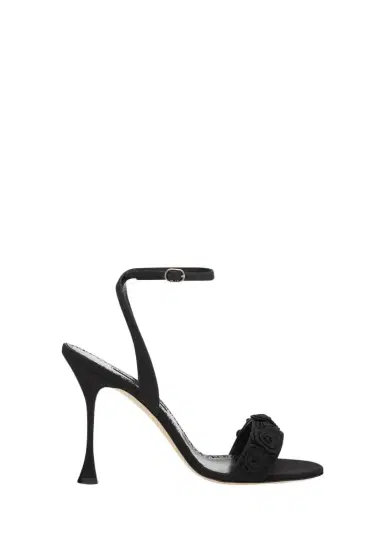 Manolo Blahnik 105mm Raosnu Crochet Flower Ankle-Strap Sandals | Thumbnail 1 Manolo Blahnik 105mm Raosnu Crochet Flower Ankle-Strap Sandals | Thumbnail 1