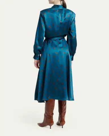 Kiton Strong-Shoulder Long-Sleeve Satin Midi Wrap Dress | Thumbnail 3 Kiton Strong-Shoulder Long-Sleeve Satin Midi Wrap Dress | Thumbnail 3
