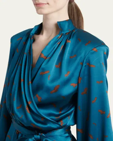 Kiton Strong-Shoulder Long-Sleeve Satin Midi Wrap Dress | Thumbnail 5 Kiton Strong-Shoulder Long-Sleeve Satin Midi Wrap Dress | Thumbnail 5