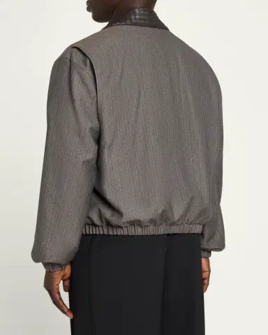 Bottega Veneta Men's Shadow Stripe Intrecciato Leather-Collar Jacket | Thumbnail 3 Bottega Veneta Men's Shadow Stripe Intrecciato Leather-Collar Jacket | Thumbnail 3