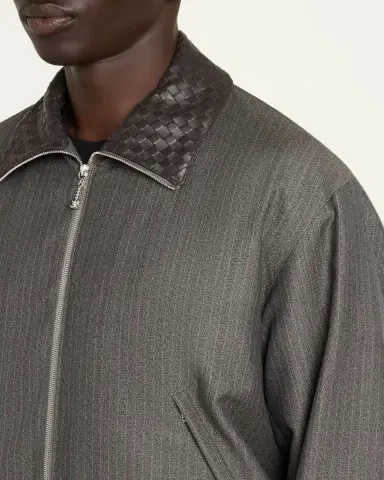 Bottega Veneta Men's Shadow Stripe Intrecciato Leather-Collar Jacket | Thumbnail 5 Bottega Veneta Men's Shadow Stripe Intrecciato Leather-Collar Jacket | Thumbnail 5
