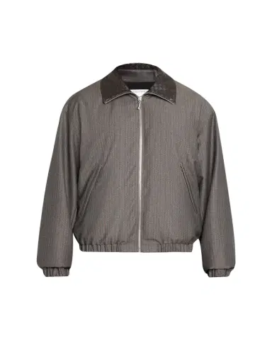 Bottega Veneta Men's Shadow Stripe Intrecciato Leather-Collar Jacket | Thumbnail 1 Bottega Veneta Men's Shadow Stripe Intrecciato Leather-Collar Jacket | Thumbnail 1