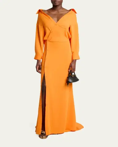 Balenciaga Off-The-Shoulder Silk Cady Asymmetric Maxi Shirtdress | Thumbnail 2 Balenciaga Off-The-Shoulder Silk Cady Asymmetric Maxi Shirtdress | Thumbnail 2