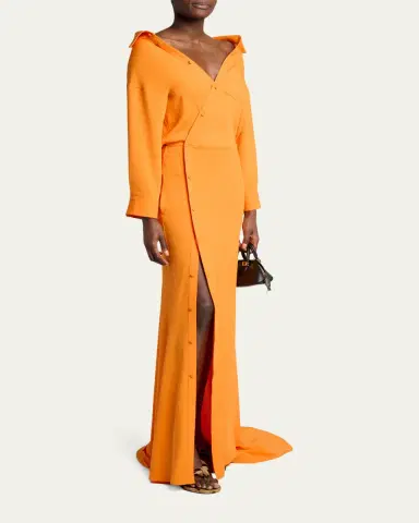 Balenciaga Off-The-Shoulder Silk Cady Asymmetric Maxi Shirtdress | Thumbnail 4 Balenciaga Off-The-Shoulder Silk Cady Asymmetric Maxi Shirtdress | Thumbnail 4