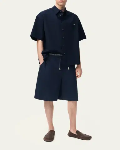 LOEWE Men's Short-Sleeve Heavy Cotton Button-Front Shirt | Thumbnail 2 LOEWE Men's Short-Sleeve Heavy Cotton Button-Front Shirt | Thumbnail 2
