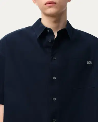 LOEWE Men's Short-Sleeve Heavy Cotton Button-Front Shirt | Thumbnail 5 LOEWE Men's Short-Sleeve Heavy Cotton Button-Front Shirt | Thumbnail 5