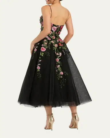 Mac Duggal Floral-Embroidered Tulle Midi Dress | Thumbnail 3 Mac Duggal Floral-Embroidered Tulle Midi Dress | Thumbnail 3